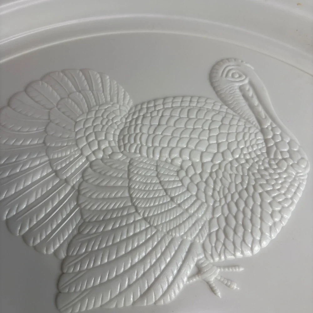 Vintage White Turkey Embossed Oval Serving Platter Thanksgiving Holiday
